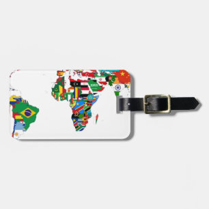 Étiquette À Bagage Monde pendant - carte des drapeaux du monde