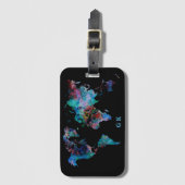 Étiquette À Bagage Monde Voyage Carte Aquarelle Peinture Monogramme (Devant Vertical)