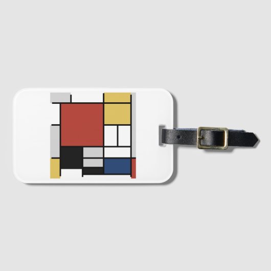 Étiquette À Bagage Mondrian Peinture Rouge Plane Jaune Noir Gris Bleu (Devant Horizontal)