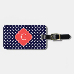 Étiquette À Bagage Mongram de Navy White Polka