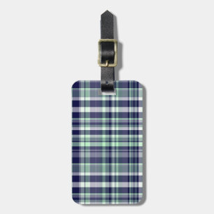 Étiquette À Bagage Monnaie, Bleu Marine, Blancs Preppy Madras Plaid
