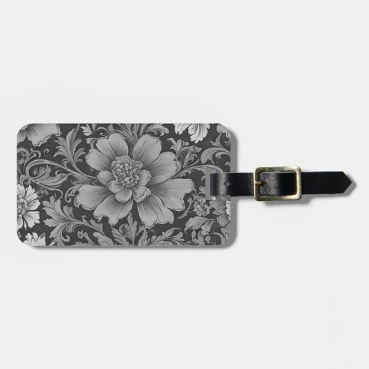 Étiquette À Bagage Monochrome Vintage Floral Pattern (Devant horizontal)