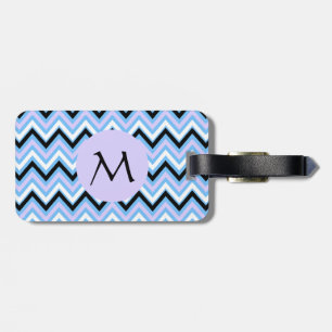 Étiquette À Bagage Monogram Blue et Lilac Chevron Motif