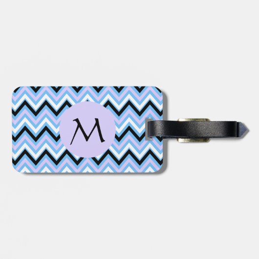 Étiquette À Bagage Monogram Blue et Lilac Chevron Motif (Dos horizontal)