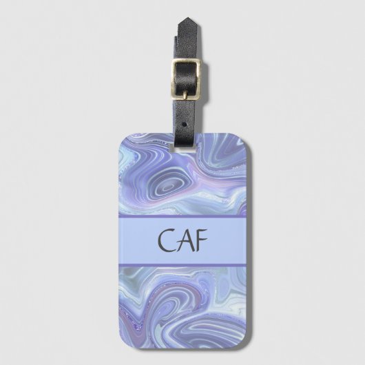 Étiquette À Bagage Monogram Blue Purple Argent Agate Marbre Swirl (Devant Vertical)