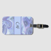 Étiquette À Bagage Monogram Blue Purple Argent Agate Marbre Swirl (Devant Horizontal)