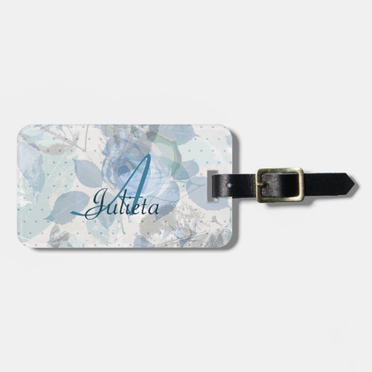 Étiquette À Bagage Monogram Blue Roses grunge (Devant horizontal)