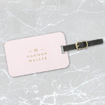 Étiquette À Bagage Monogram Blush | Elegant Gold Minimum<br><div class="desc">A simple stylish custom monogram design in a gold minimalist typographiy on an elegant pastel blush pink background. The monogram initials and name can easily be personalized along with the feature line to make a design as unique as you are! Le parfait poison de l'accessoire pour un instant.</div>