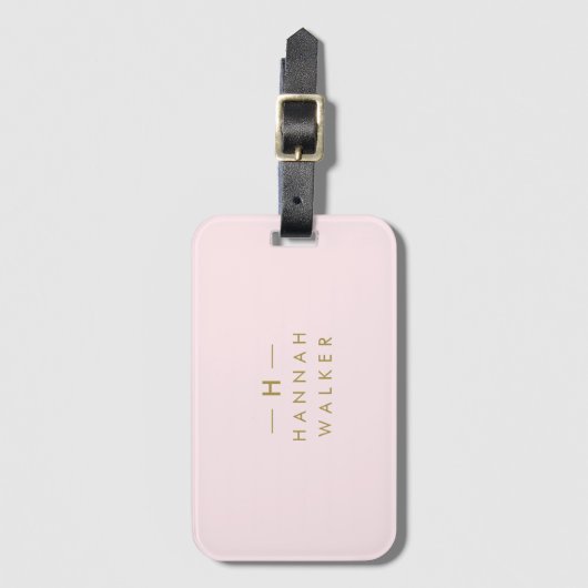 Étiquette À Bagage Monogram Blush | Elegant Gold Minimum (Devant Vertical)