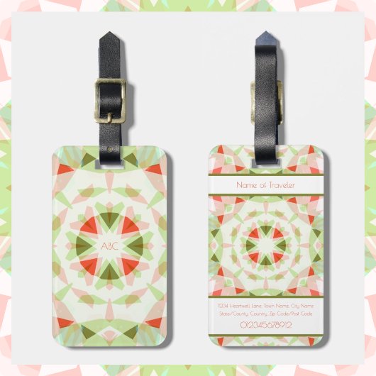Étiquette À Bagage Monogram Bright Red Pretty Green Magic Star
