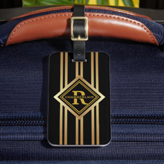 Étiquette À Bagage Monogram Faux Gold Geometric BLACK