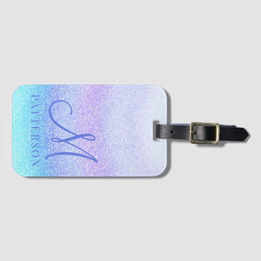 Étiquette À Bagage Monogram Girly Parties scintillant Chic Sparkle No (Devant Horizontal)