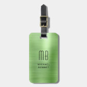 Étiquette À Bagage Monogram Green Métal Brossé (Devant Vertical)