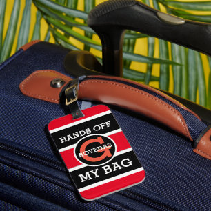 Étiquette À Bagage Monogram Hands Off My Bag Texte sur fond rouge bla