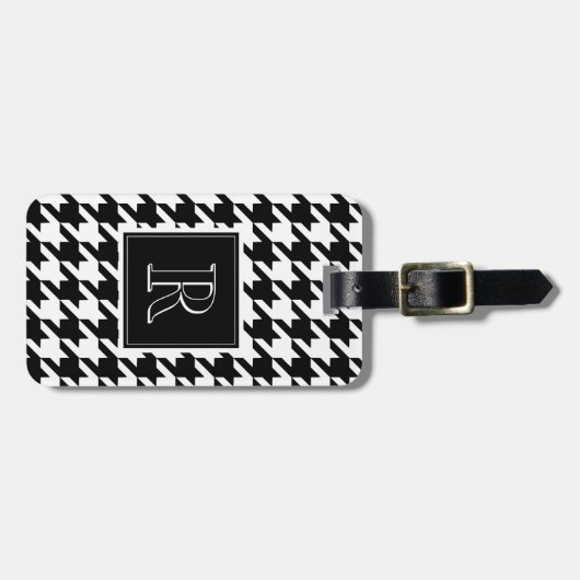 Étiquette À Bagage Monogram Houndstooth Pattern Black & White (Devant horizontal)