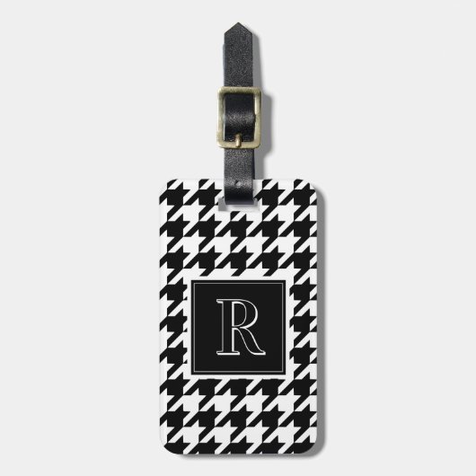 Étiquette À Bagage Monogram Houndstooth Pattern Black & White (Devant Vertical)