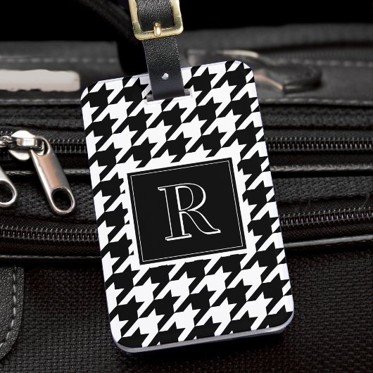 Étiquette À Bagage Monogram Houndstooth Pattern Black & White