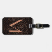 Étiquette À Bagage Monogram Initial Dark Floral Golden Salmon (Devant horizontal)