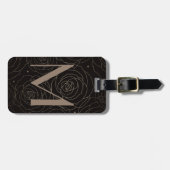 Étiquette À Bagage Monogram Initial Dark Floral Rose Neutral Gradient (Devant horizontal)