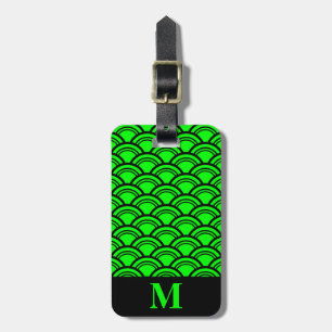 Étiquette À Bagage Monogram Lime Green Art Déco Scales de poissons de