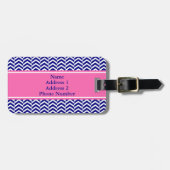 Étiquette À Bagage Monogram Navy Blue avec Motif Chevron rose chaud (Devant horizontal)