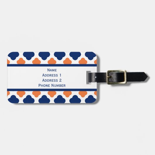 Étiquette À Bagage Monogram Orange et Royal Blue Quatrefoil (Devant horizontal)