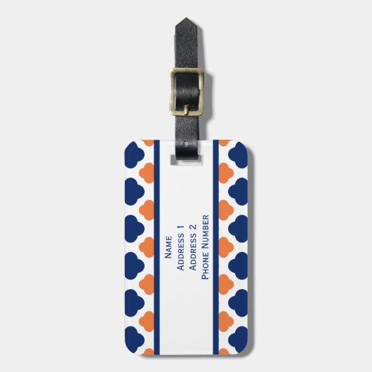 Étiquette À Bagage Monogram Orange et Royal Blue Quatrefoil (Devant Vertical)