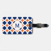 Étiquette À Bagage Monogram Orange et Royal Blue Quatrefoil (Dos horizontal)