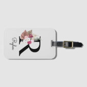 Étiquette À Bagage Monogram Pink Boho Girly Floral Initial R (Devant Horizontal)