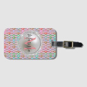 Étiquette À Bagage Monogram rose et vert Pastels Arlequin (Devant Horizontal)