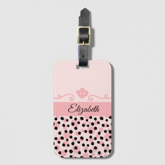 Étiquette À Bagage Monogram Rose Noir Léopard Imprimé Guépard Tendanc (Devant Vertical)