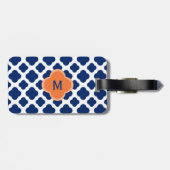 Étiquette À Bagage Monogram Royal Blue Quatrefoil Motif avec orange (Dos horizontal)