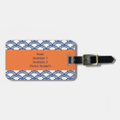 Étiquette À Bagage Monogram Royal Blue Seigaiha Motif avec Orange (Devant horizontal)