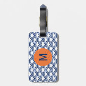 Étiquette À Bagage Monogram Royal Blue Seigaiha Motif avec Orange (Dos Vertical)