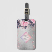 Étiquette À Bagage Monogram Silver Navy Rosegold Girly Newlyweds Cade (Devant Vertical)