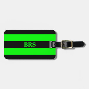 Étiquette À Bagage Monogram Three Bandes Noires sur Fond Vert Citron