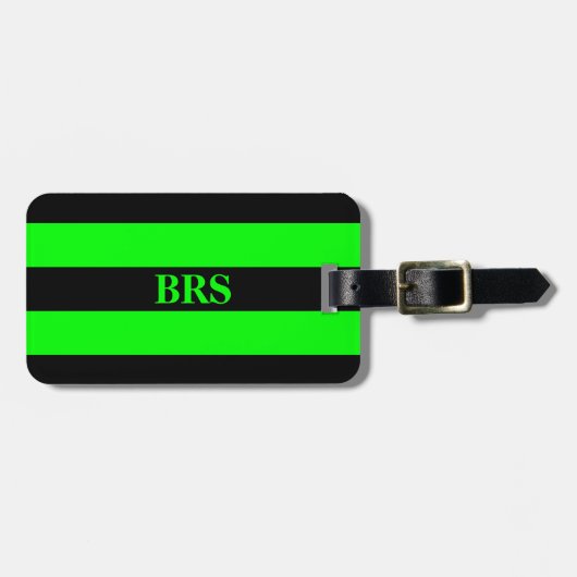 Étiquette À Bagage Monogram Three Bandes Noires sur Fond Vert Citron (Devant horizontal)