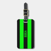 Étiquette À Bagage Monogram Three Bandes Noires sur Fond Vert Citron (Devant Vertical)