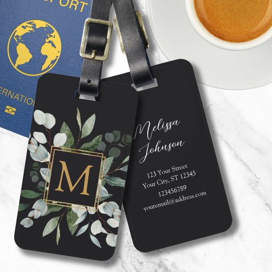 Étiquette À Bagage Monogram Watercolor Tropical Green Leaves
