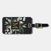 Étiquette À Bagage Monogram Watercolor Tropical Green Leaves (Devant horizontal)