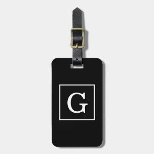 Étiquette À Bagage Monograme de Black White Framed Initial