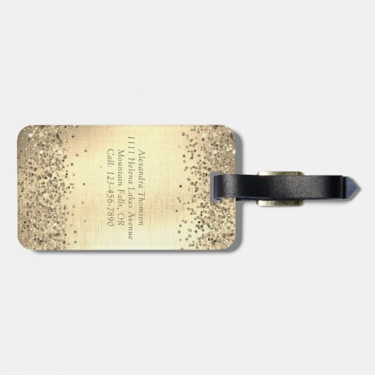 Étiquette À Bagage Monograme de Gold Glitter Foil (Dos horizontal)