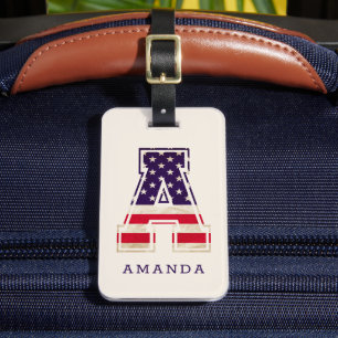 Étiquette À Bagage Monogramme A Drapeau Américain USA Moderne