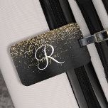 Étiquette À Bagage Monogramme à étincelle noire à Parties scintillant<br><div class="desc">Personnalisez facilement ce design élégant et branché de porte-bagages avec une jolie parties scintillant dorée brillante sur un arrière - plan métallique brossé noir.</div>