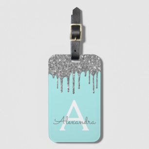 Étiquette À Bagage Monogramme à étincelle Turquoise Parties scintilla