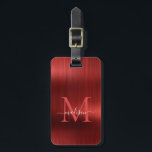 Étiquette À Bagage Monogramme à huile de métal brossé rouge moderne<br><div class="desc">Balise de sac mignonne Monogramme à huile de métal brossé de la Bourgogne rouge moderne</div>