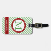 Étiquette À Bagage monogramme à la menthe rayée (Devant horizontal)