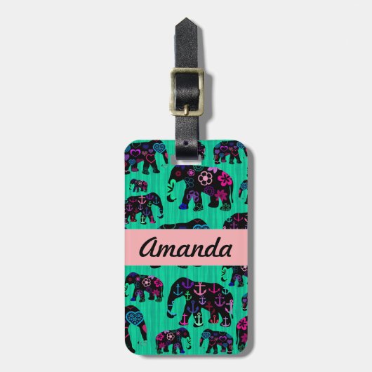 Étiquette À Bagage Monogramme à la mode de coeurs d'Ancres de fleurs (Devant Vertical)