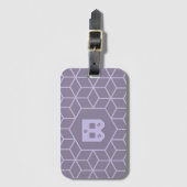 Étiquette À Bagage Monogramme à motif de cubes géométriques violets m (Devant Vertical)