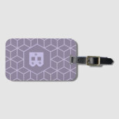 Étiquette À Bagage Monogramme à motif de cubes géométriques violets m (Devant Horizontal)